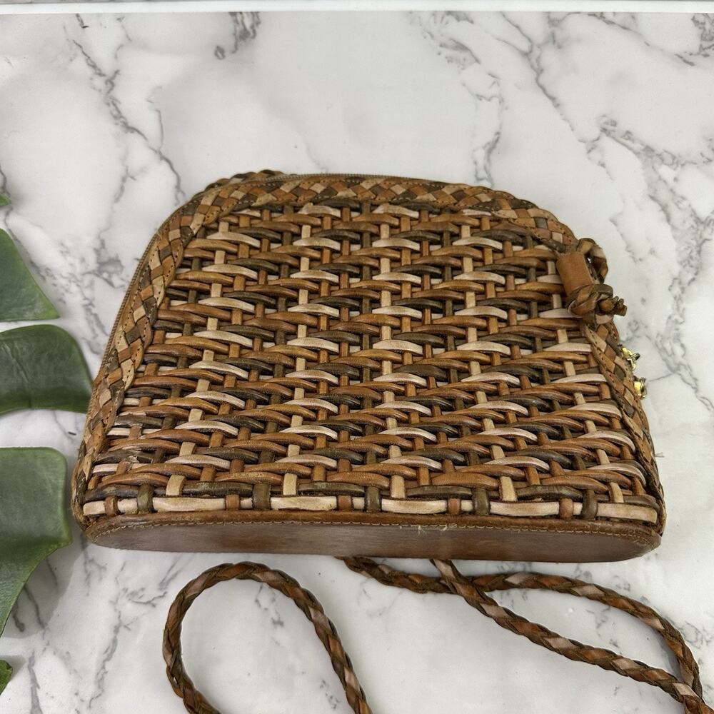 CEM Vintage 90s Woven Leather Cross Body Purse Bag Brown Tan Boho Braided - Picture 4 of 7